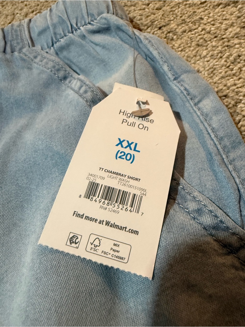 Light Blue Drawstring Linen Shorts- XXL - Picture 2 of 4